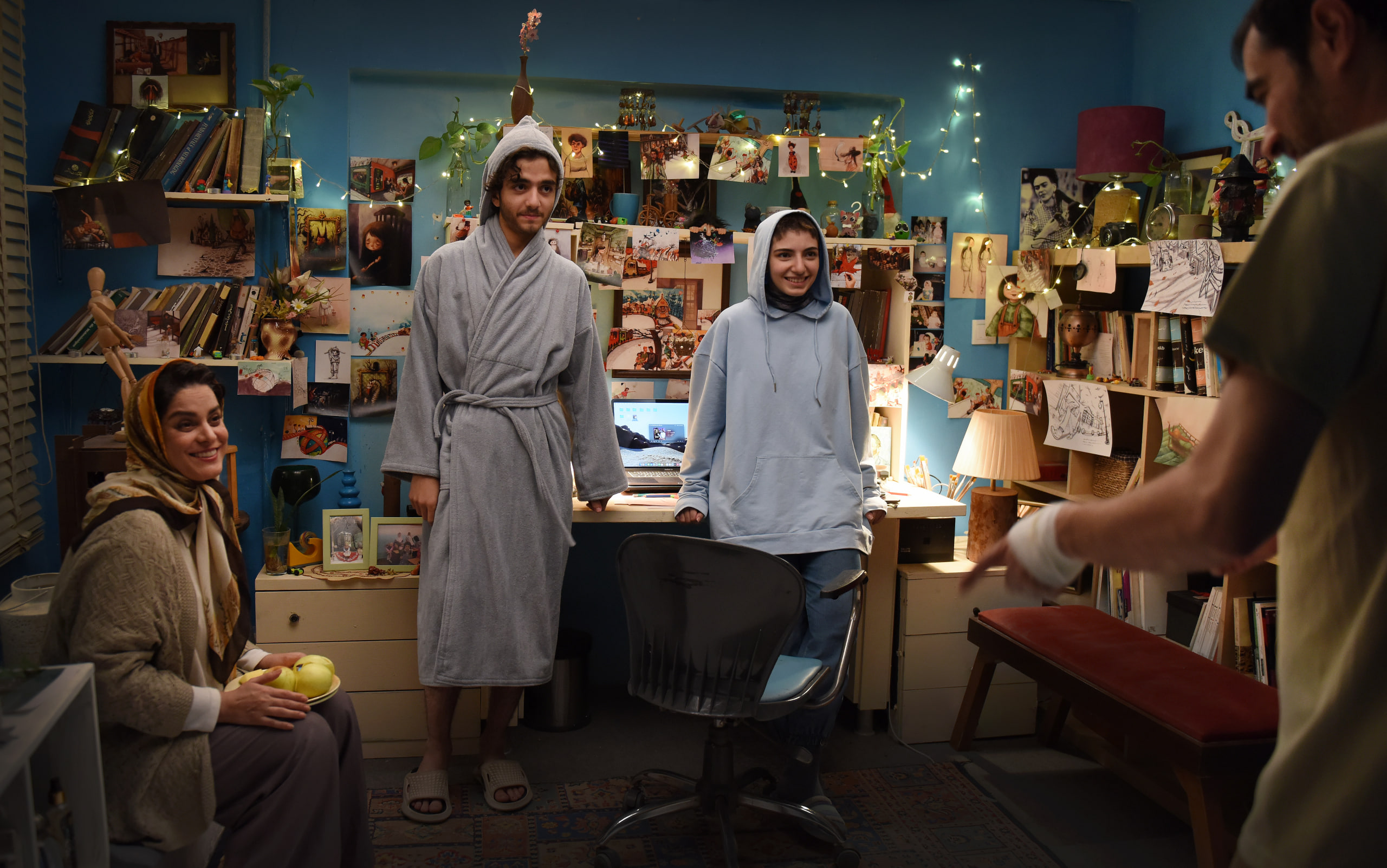 Family Scene Family gathering in a blue room